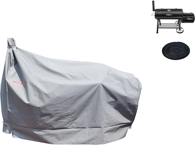 Heavy Duty Charcoal Grill Offset Smoker Cover, Outdoor Smokestack BBQ Cover, Special Fade and UV Resistant Material, Fits Brinkmann Trailmaster, Char-Broil, Dyna-Glo and More Grey