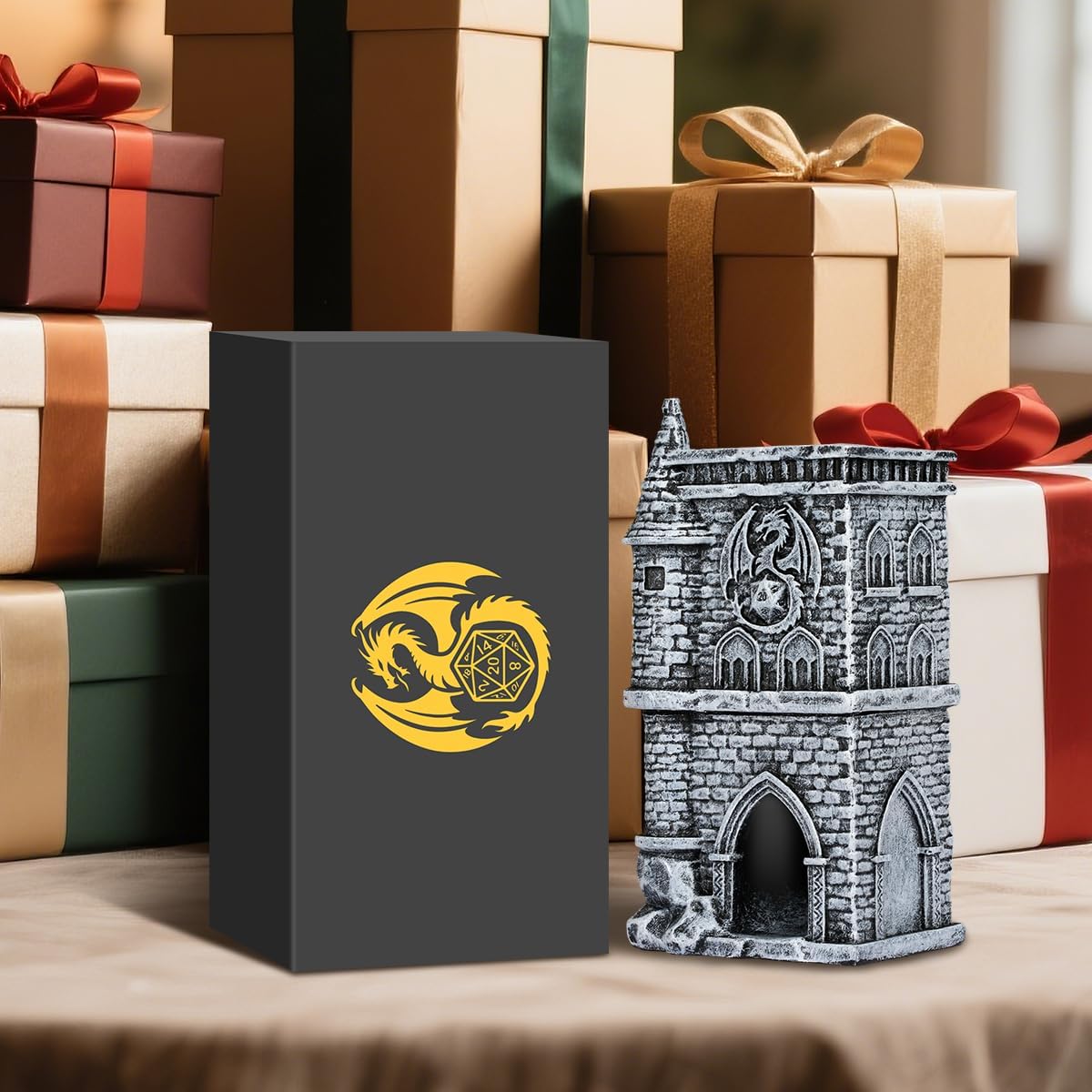 D&D Castle Dice Tower for All Dice Sizes, 3D Resin Rolling Trays, Fantasy Tabletop Game Accessories, Dragon Dice Tower Portable, Perfect for DND RPG, Gifts for Player (Dice Not Included)