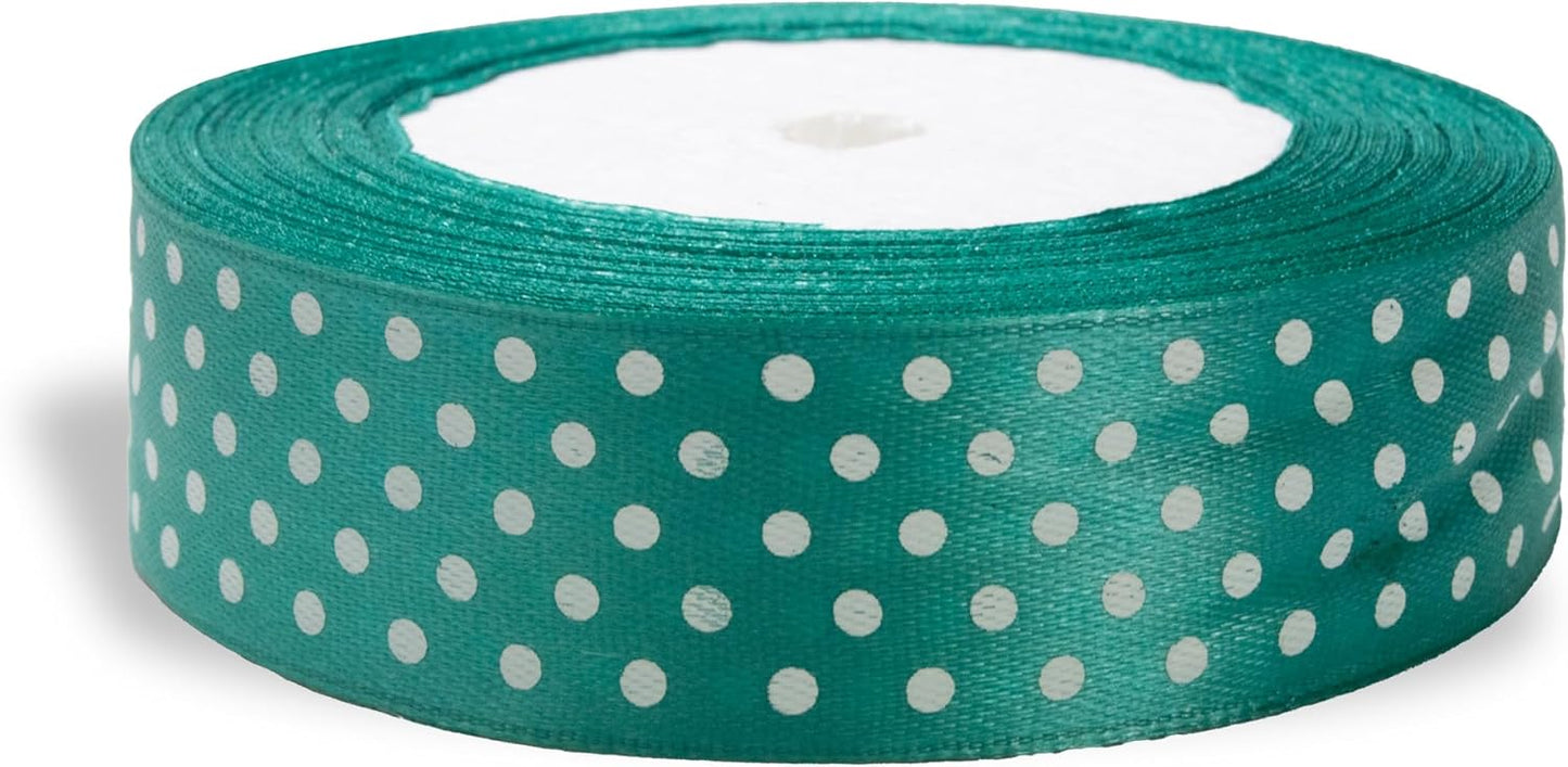 Ribbon 1 inch Mint with White Polka Dots Ribbons for Crafts Gift Ribbon Satin Solid Ribbon Roll 1 in x 25 Yards