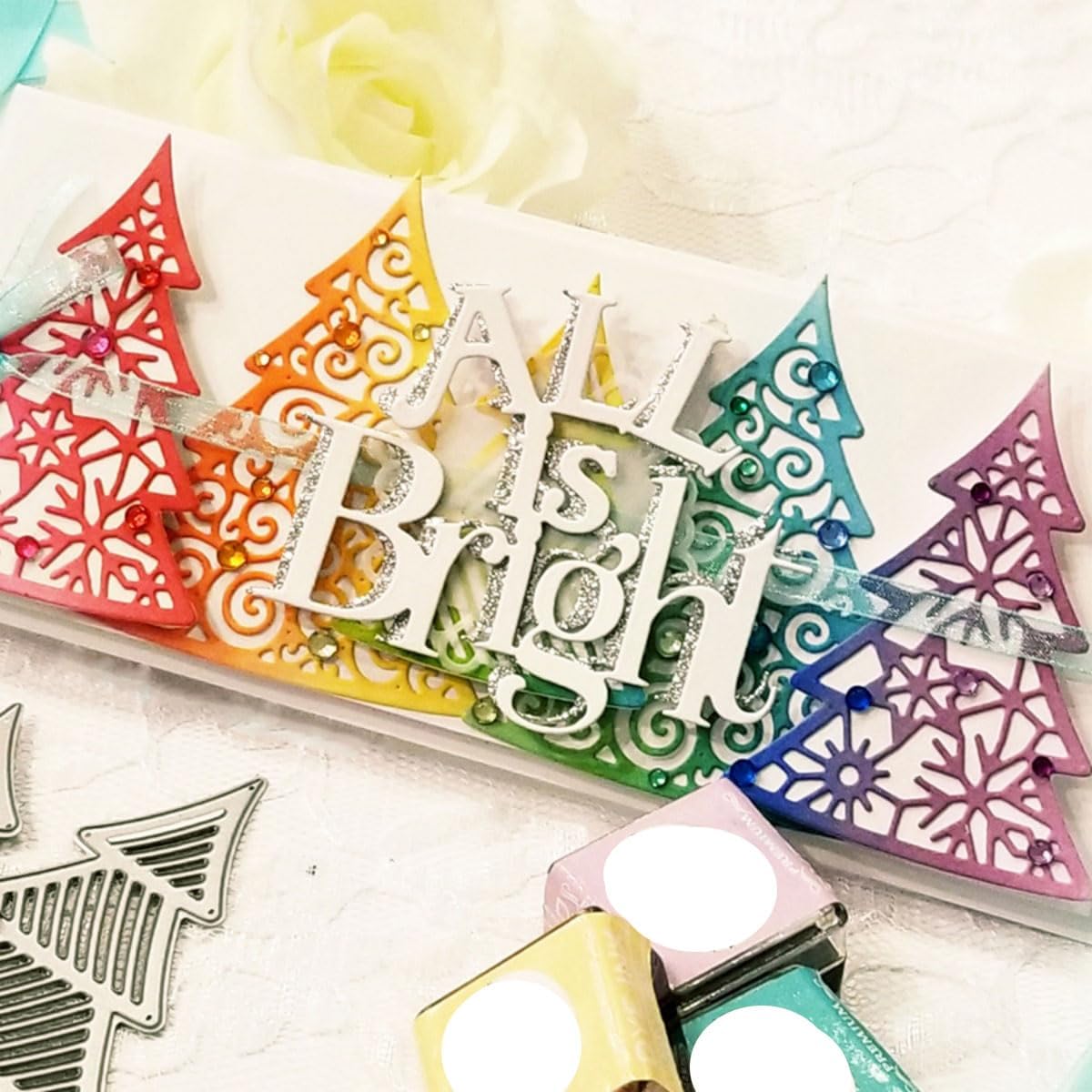 Mvchifay Cutting Dies for Card Making Metal Die-Cuts Scrapbooking Tool Hollow Frame DIY Craft Punch Template Embossing for Paper Album Decor (3 Christmas Tree-14.3x9.1cm)