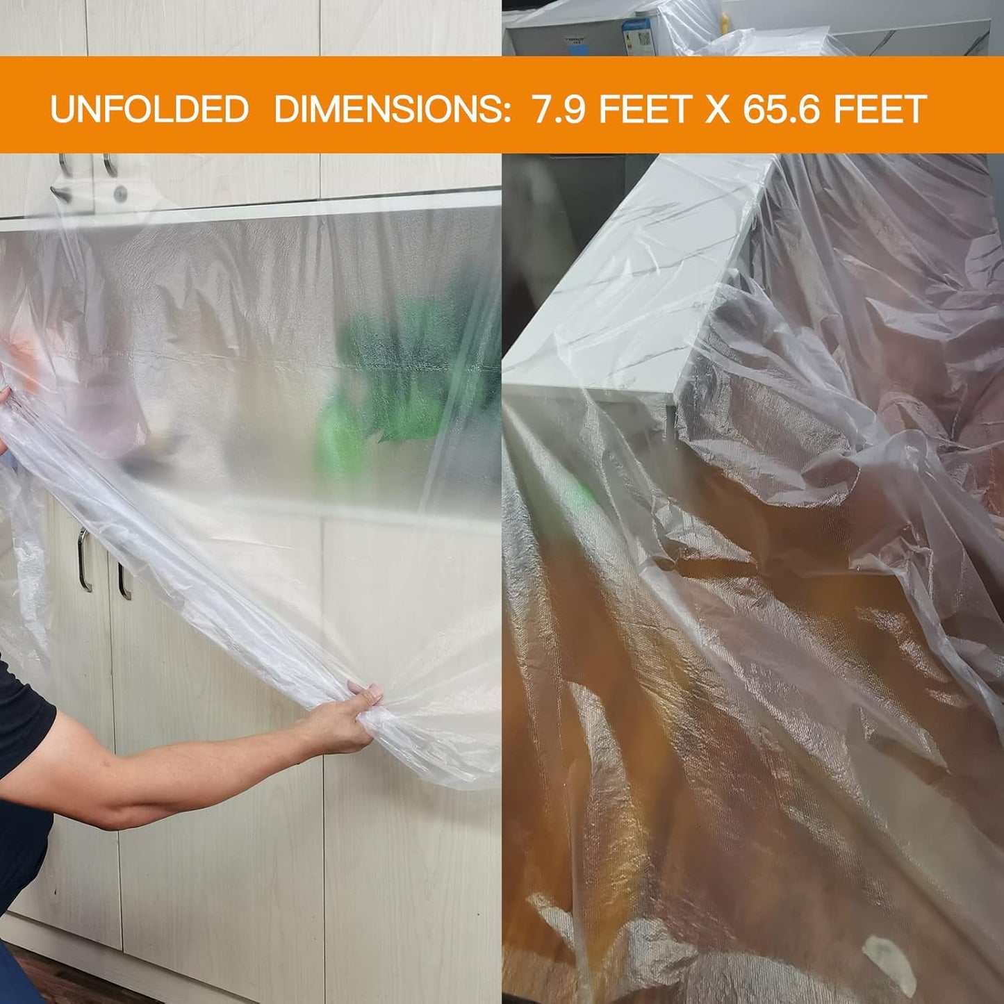 5 Rolls Pre-Taped Masking Film - Masking Film Plastic for Car Paint, Furniture Protection (7.9 Feet X 65.6 Feet)