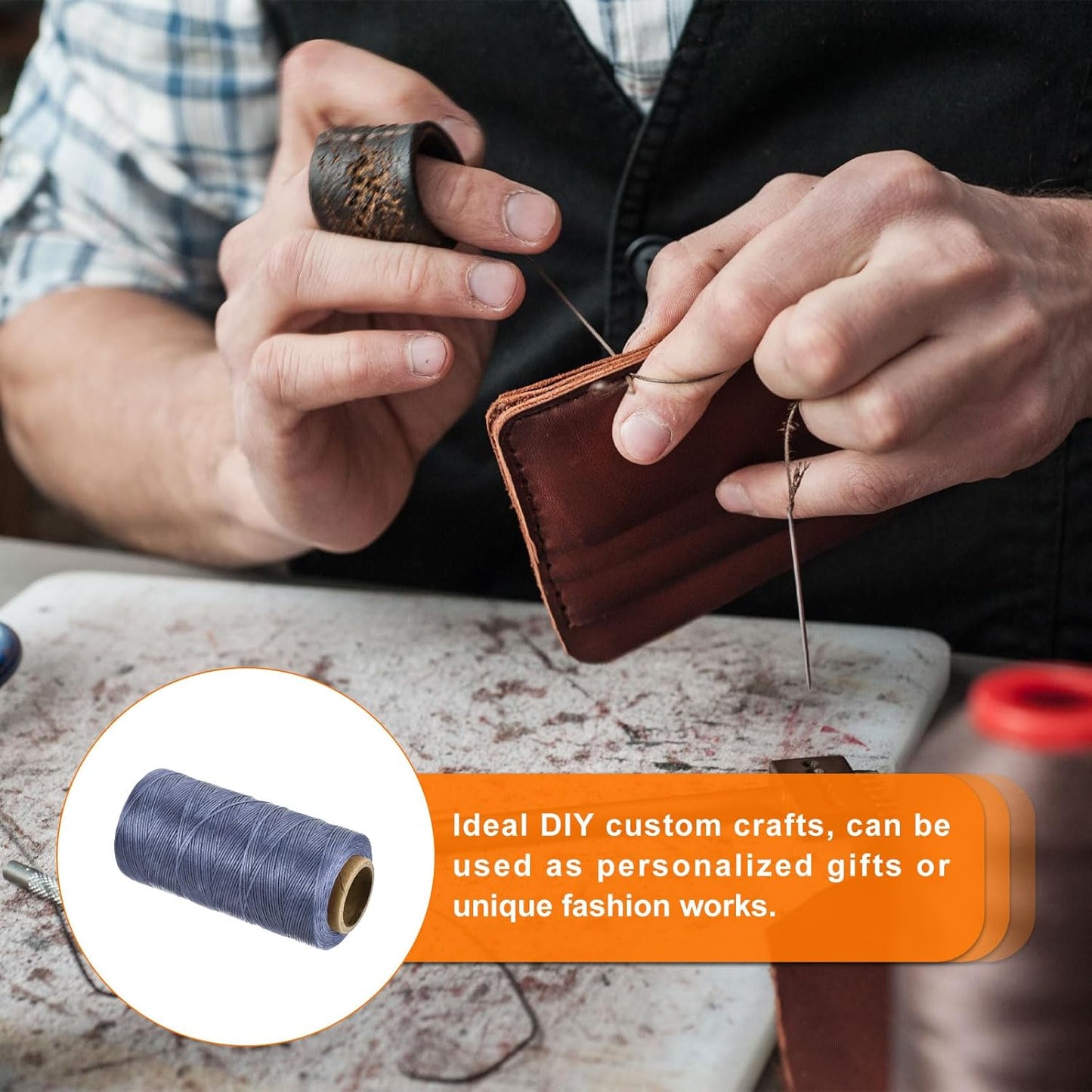 MECCANIXITY Waxed Thread,197 Yard 1mm 210D Flat Wax Thread Polyester Waxed String for Leather Sewing Hand Weaving Book Binding Home Decoration,Gray Blue