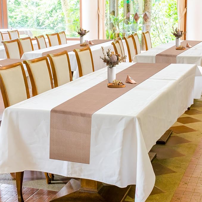 20 Pieces Boho Disposable Table Runners Roll 12x72 Inch, Non-Woven Waterproof Runners with Tear Line, Bohemian Decor for Wedding, Party, Events, Rustic Table Decorations Supplies (Burlap)