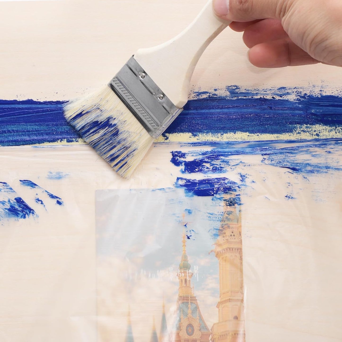 4 Rolls Painters Plastic with Tape, 8.9Ft x 89Ft Pre-Taped Masking Paper for Painting Automotive Masking Film Paint Adhesive Protective Film Roll for Painting Covering Walls Windows Auto Body