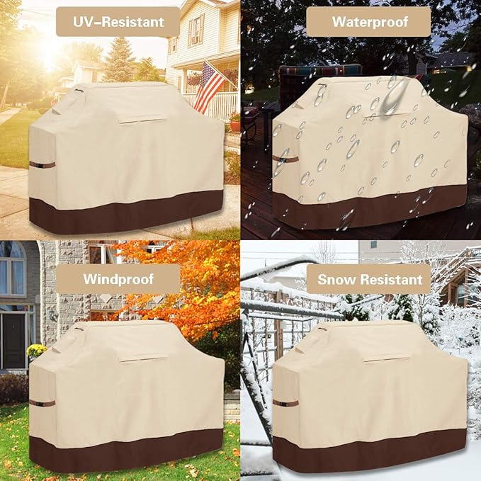 Vailge Grill Cover,60-inch Waterproof BBQ Cover,600D Heavy Duty Gas Grill Cover, UV & Dust & Rip & Fading Resistant,Suitable for Weber, Brinkmann, Char Broil Grills and More,Beige