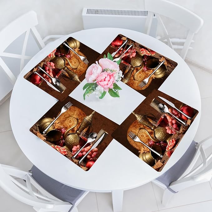 Wine Placemats Set of 4 - Faux Leather Heat Resistant Placemats for Dinner Table, Non-Slip Waterproof Oil-Proof Washable Reusable Placemat for Indoor Outdoor Kitchen Decor, 15.75In*11.81In