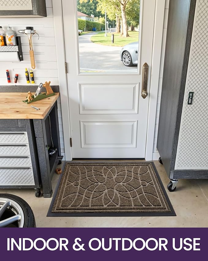 DEXI Front Door Mat Outside Entrance, Heavy Duty Non Slip Low Profile Doormat for Entryway, Trap Dirt and Moisture Welcome Mats, Easy Clean, Patio, Garage, 3x2, Brown