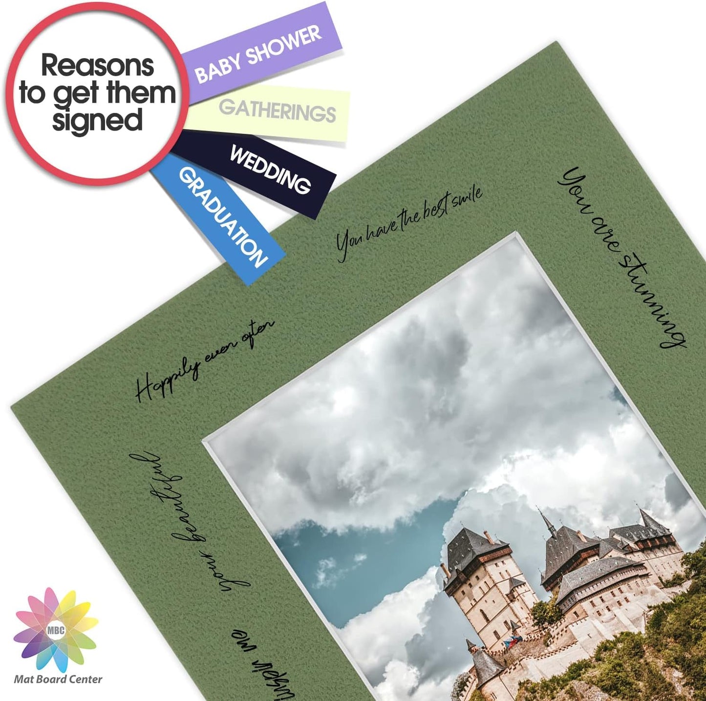 Mat Board Center, Pack of 10, 8x10 for 5x7 Rock Garden Color Mats - Bevel Cut, Acid Free, 4-ply Thickness, White Core - for Pictures, Photos, Framing