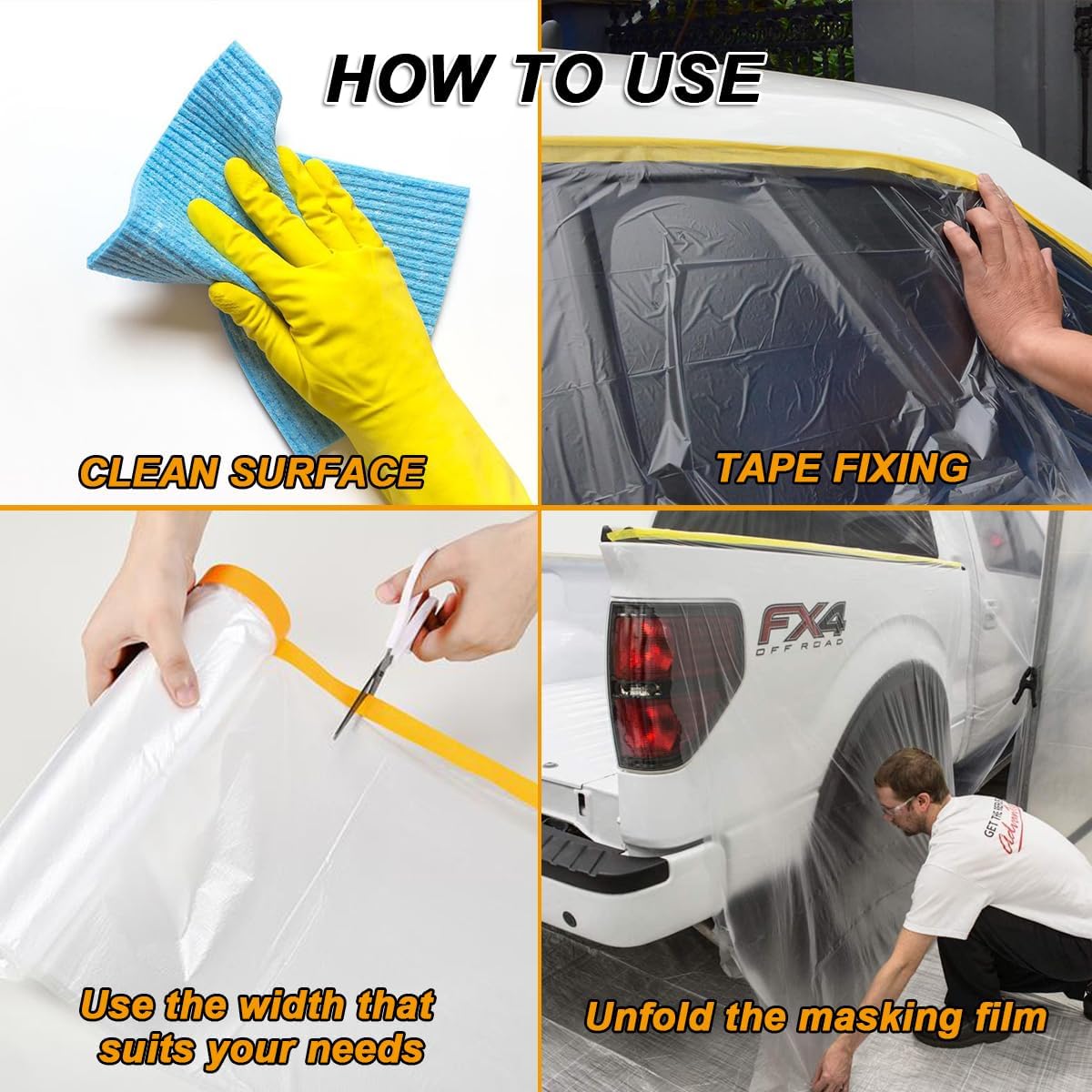 6 Pack Protective Masking Film with Tape 3.6/5/6 x 65 Ft Car Painters Plastic Sheeting Roll Tape and Drape Masking Film for Automotive Painting Covering Furniture, Auto Body, 3 Size