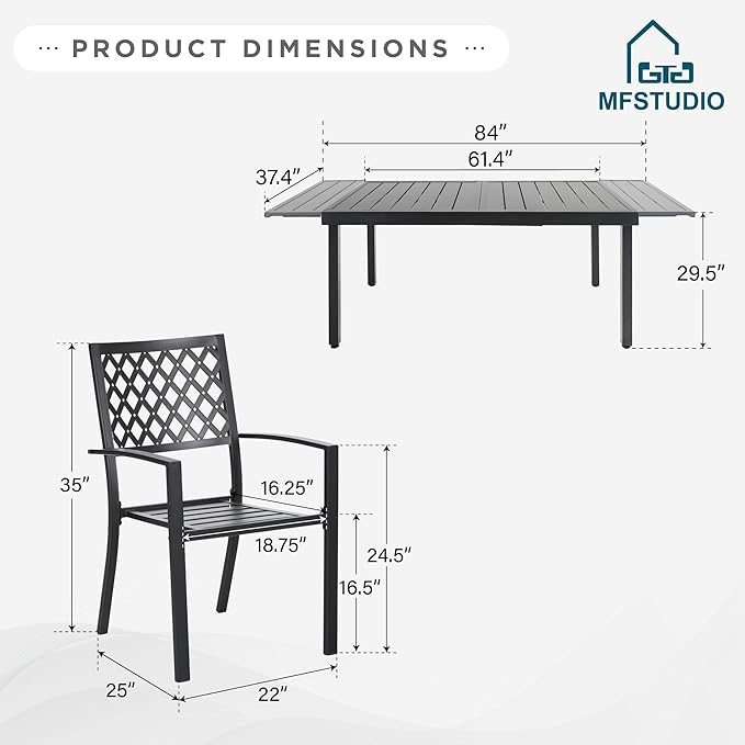MFSTUDIO Outdoor Dining Set for 8, Patio Dining Set with Expandable Table, 9 Piece Patio Table and Chairs Set, Outdoor Patio Furniture Set for Deck Backyard Poolside Garden