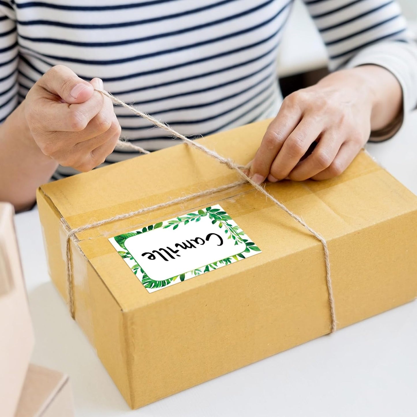 240 Pcs Greenery Name Tags Stickers Summer Green Leaves Border Tag Labels Party Name Tag Personalized Tags for Themed Party Office Home, 3.5 x 2.4, 6 Styles