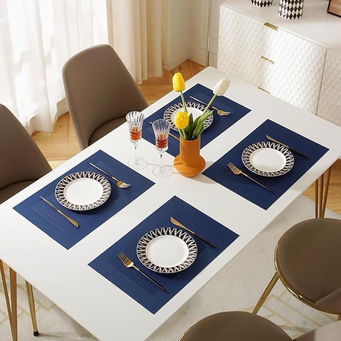 Vinyl Placemats Heat-Resistant Table Mats Washable Easy Clean Plastic Placemats for Dining Table Set of 4(Blue)