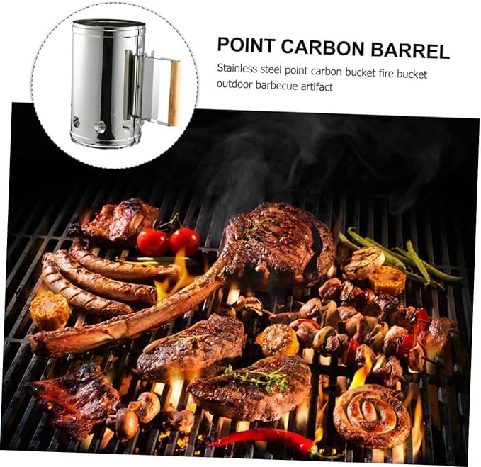 Luxshiny Outdoor Barbecue Charcoal Chimney Starter Bucket with Heat Shield and Wooden Handle Fire Starter for Quick Ignition Safe Odorless Grill Tool for Camping and Bbq Cooking