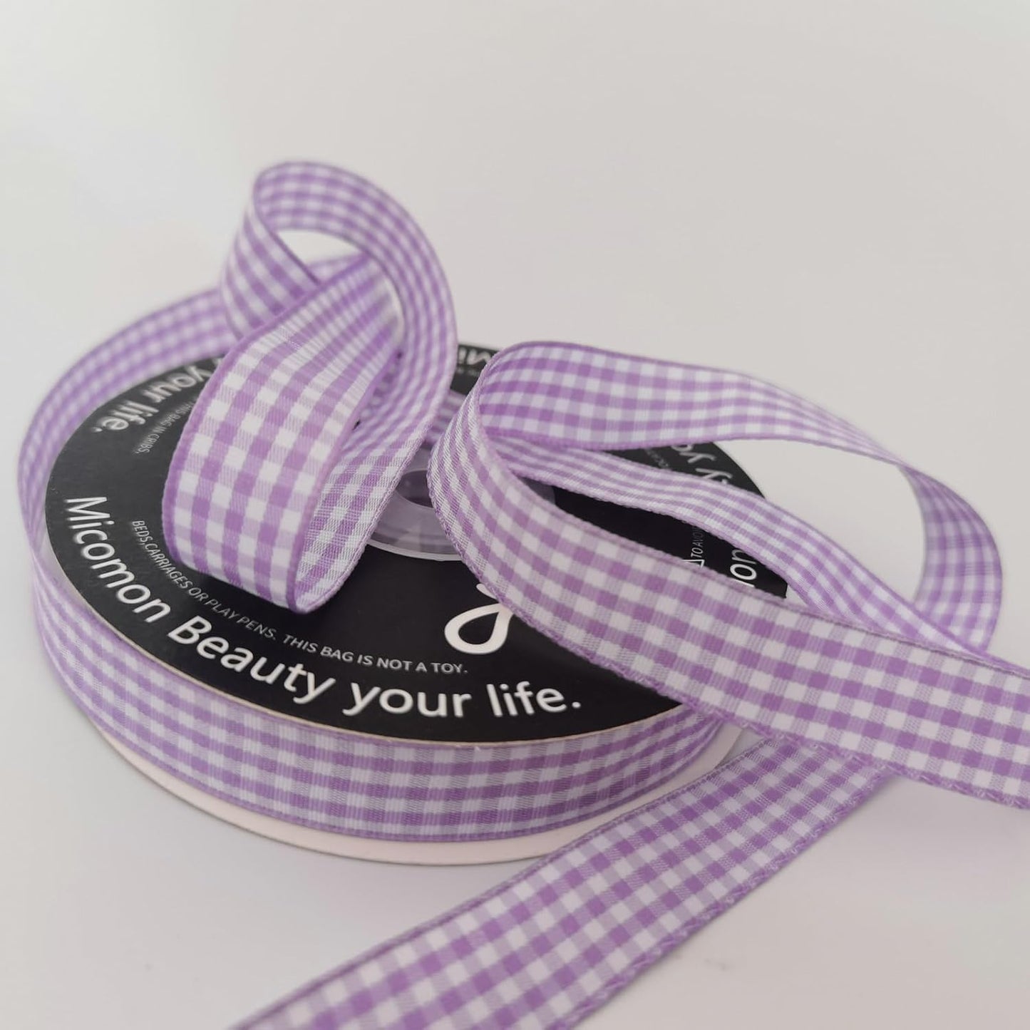 Purple Gingham Plaid Checked Ribbon 25 Yards Each Roll 100% Polyester (5/8",Purple)