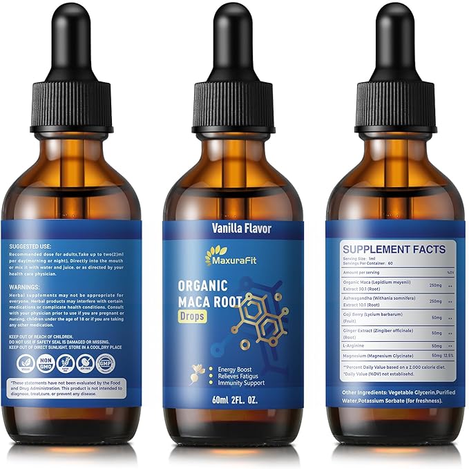 Maca Root Ashwagandha Liquid Drops - Maca and Ashwagandha Supplements with Goji Berry,Ginger Extract,L-Arginine and Magnesium Enhanced Energy 4 fl oz 2 Pack
