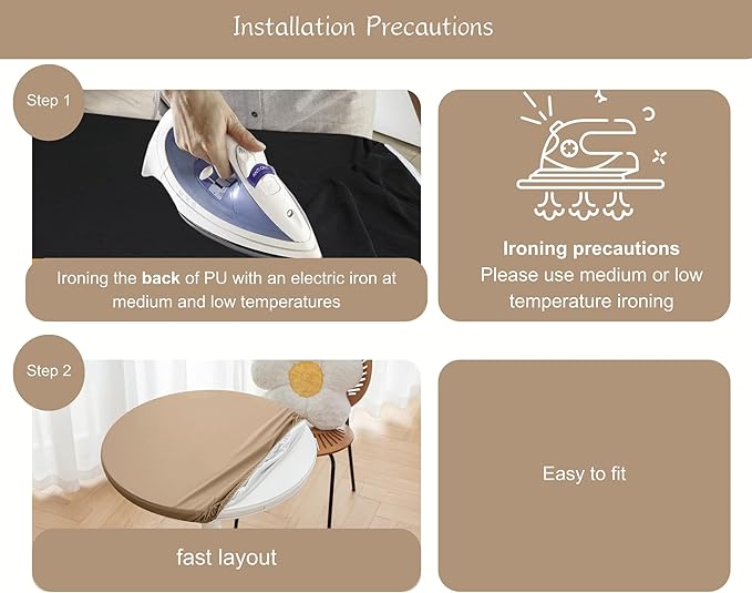 Round Fitted PU Tablecloth with High Elastic Edge 39 Inch Dia Waterproof Oil Proof Table Cloth Anti-scald Stain-Resistant Wipeable Table Cover for Indoor Outdoor Picnic (Cream Coffee,39"Dia)
