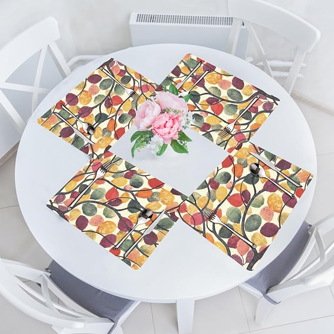 Rainbow Tree Placemats Set of 4 - Faux Leather Resistant Placemats for Dinner Table, Non-Slip Waterproof Oil-Proof Washable Reusable Placemat for Indoor Outdoor Kitchen Decor, 15.75In*11.81In
