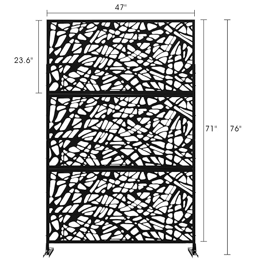 Casaphoria 72" H x 47" W Metal Outdoor Privacy Screen, Freestanding Decorative Divider for Patio, Deck, Balcony, and Garden with Stable Base, Black Net