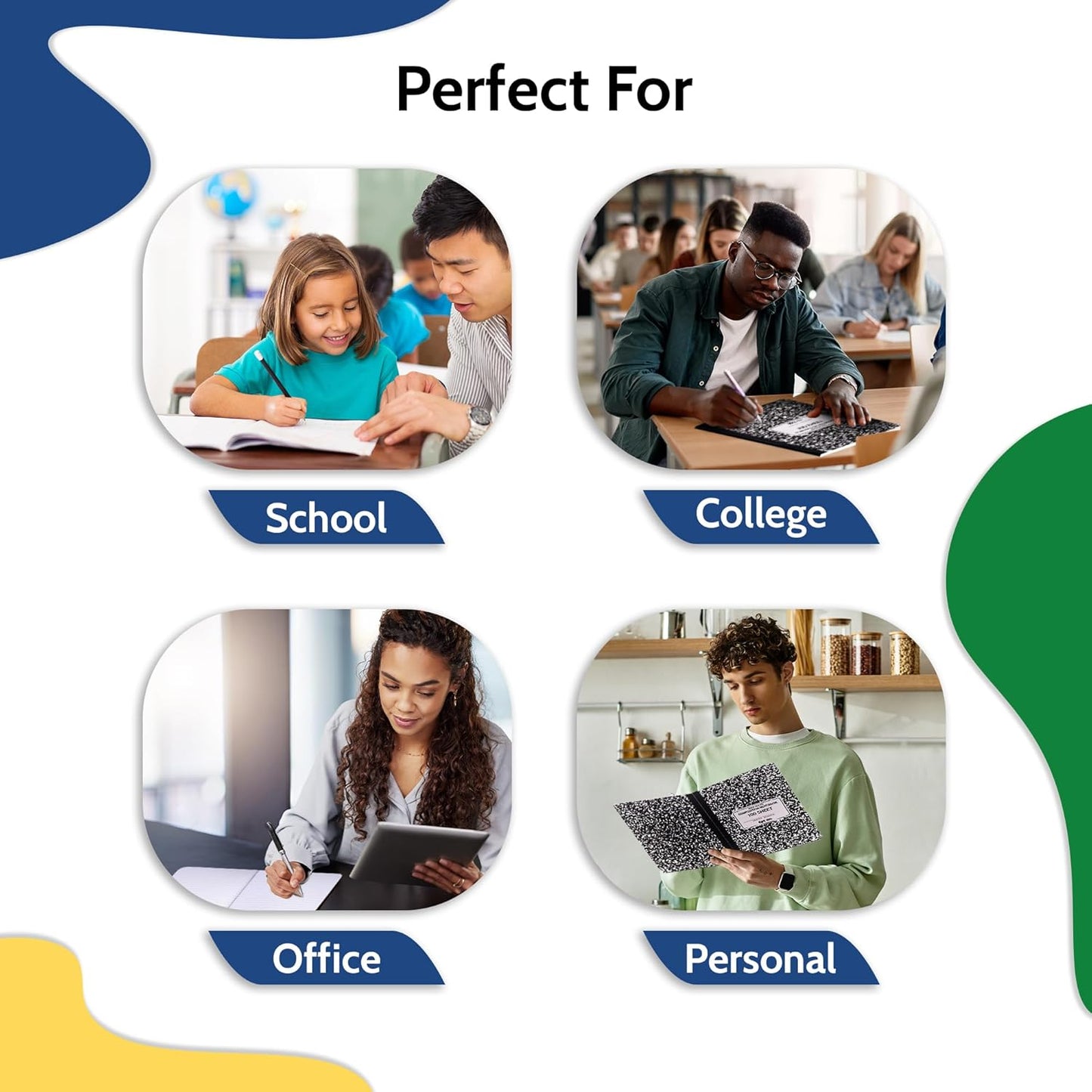 EPI Marble Hardcover Wide Ruled Composition Notebook | 200 Pages (100 Sheets), 9.75 x 7.5 in, Sturdy Sewn Binding | School, Office, Journaling, Notes - 12 Pack