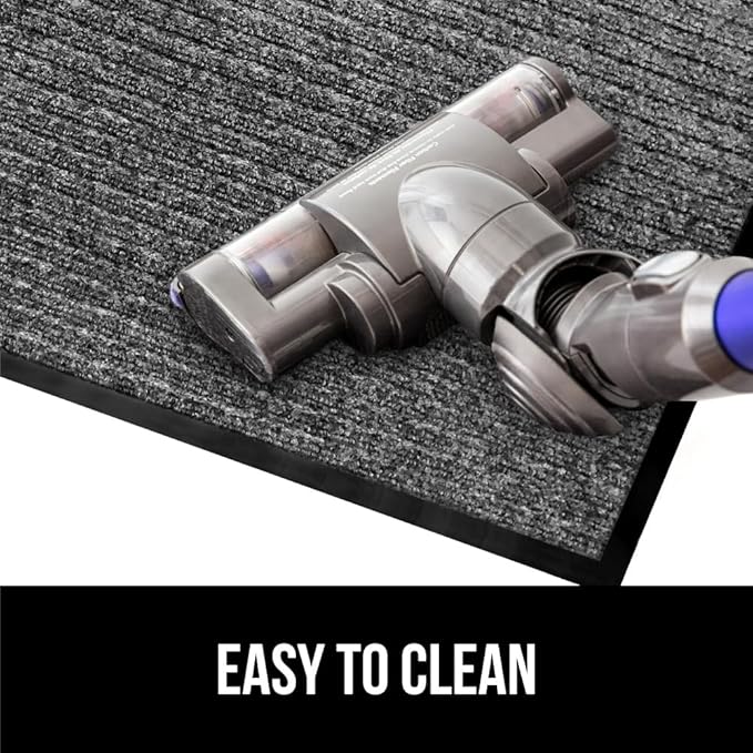 GORILLA GRIP Waterproof Traffic Guard Door Mat, 47x35, Heavy Duty Entryway Mats, Strong Rubber Back Commercial Utility Rugs for Office Hallway, Garage Floor and Home, Low Profile Carpet, Light Gray