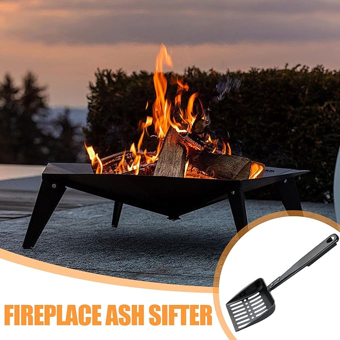 Hollow Out Fireplace Ash Sifter, Metal Black Coal Shovel Heat Resistant Fireplace Scoop Charcoal Shovels Fireplaces Tools