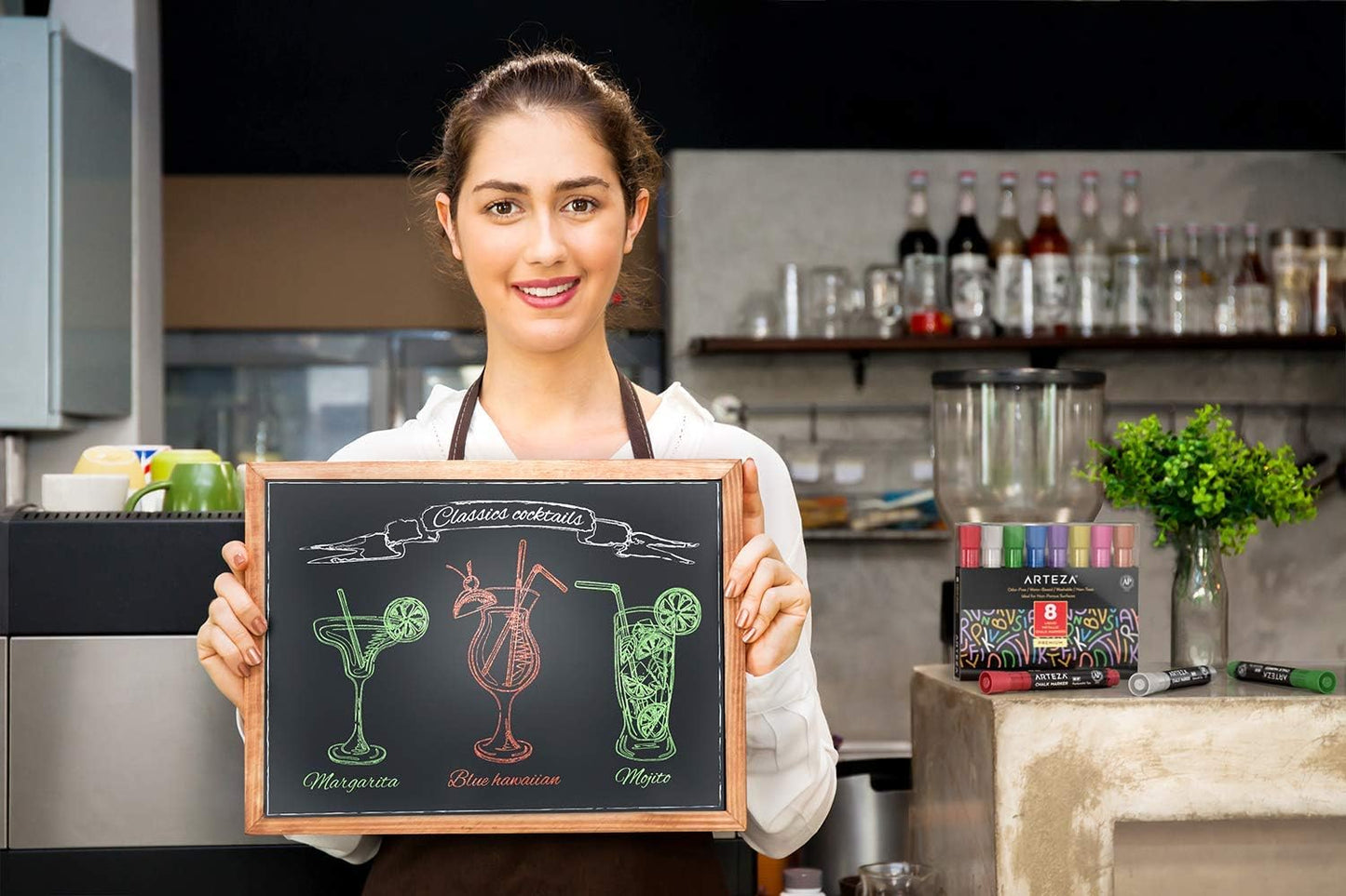 ARTEZA Liquid Chalk Markers, Set of 8, Metallic Colors, Erasable