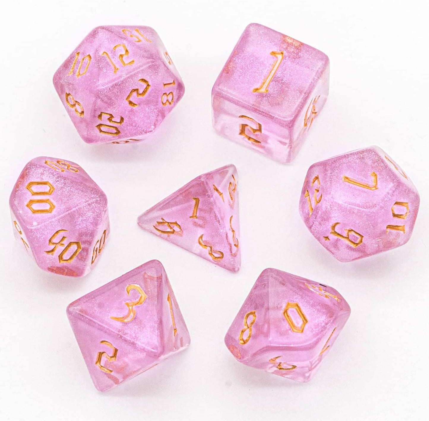 7-Die DND Dice Set Polyhedral Dice Set with a Leather Dice Bag, D&D Dice Set for Dungeons and Dragons, RPG Table Games (Pink/G)