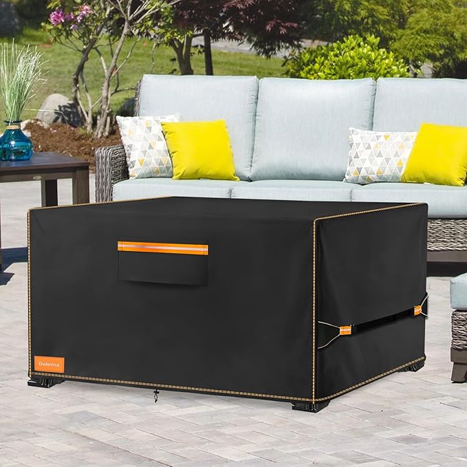 Fire Pit Cover,Outdoor Heavy Duty 600D 100% Waterproof Fire Pit Cover Rectangular,Weatherproof Firepit Covers Rectangle 52" L x 34" W x 24" H,Black