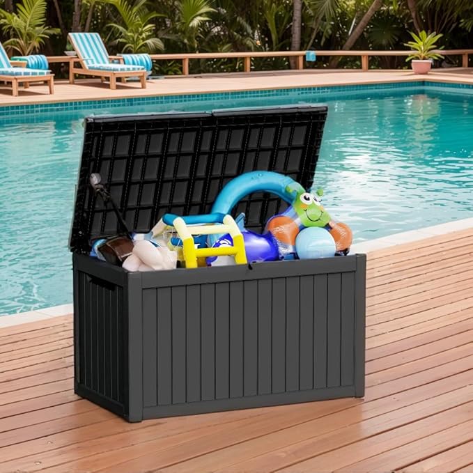 180 Gallon Large Resin Outdoor Storage Deck Box, for Patio Cushions, Garden Tools, Sports Equipment, and Pool Supplies, Lockable & Waterproof (Black)