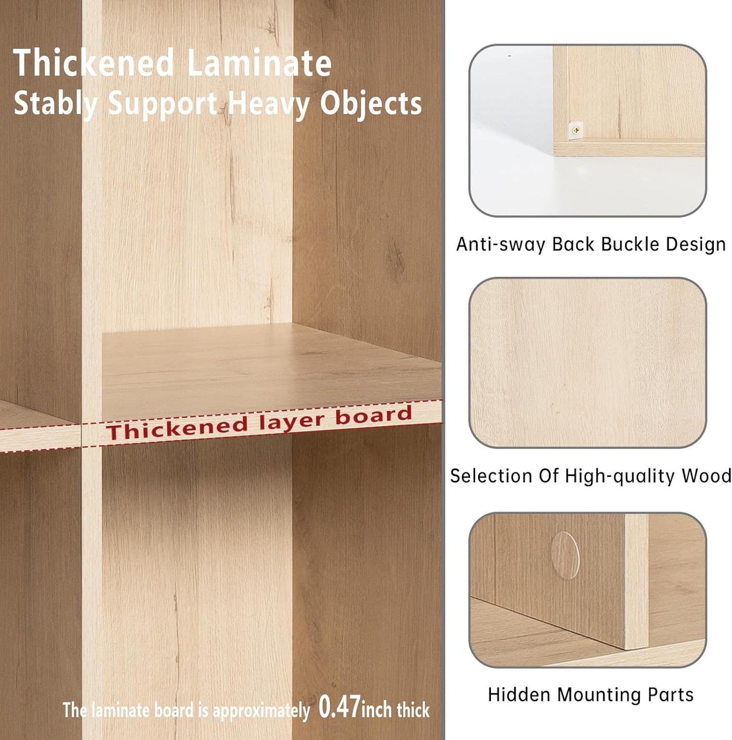 Wooden 12-Cube Storage Organizer with Closed Back Panel, 11in Cube Shelf Opening, Bookshelf, Display Shelf,Closet Cabinet for Home and Office,White Oak