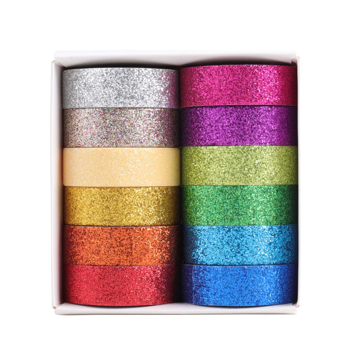 Tesuivra DIY Glitter Washi Tape Set - 12 Rolls Colored Masking Tape, Sparkle Decorative Tape for Art, Scrapbook Tape,Decor & Crafts (Dark)