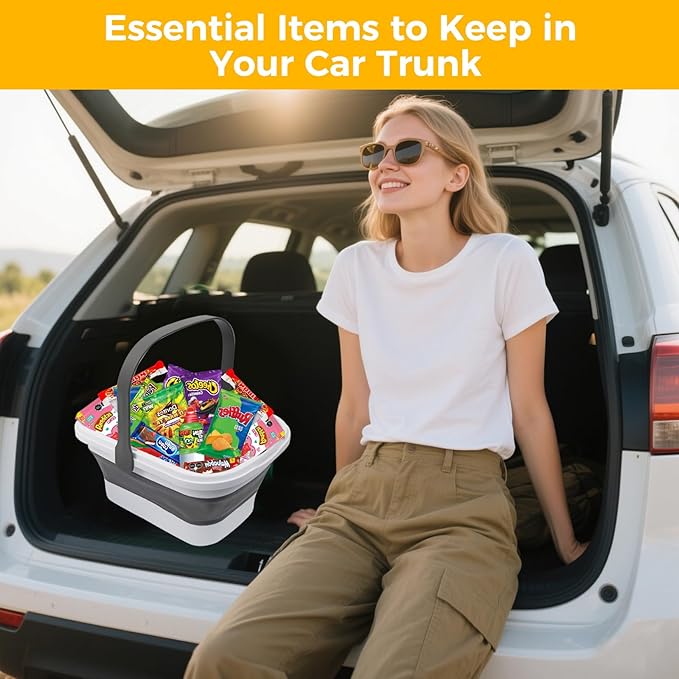Picnic Basket for 2 Person, Foldable Bucket with Lid and Handles, Portable Outdoor Storage Bucket, 18 Liters, Ideal for Camping、Outdoors and Car Trunks (White)
