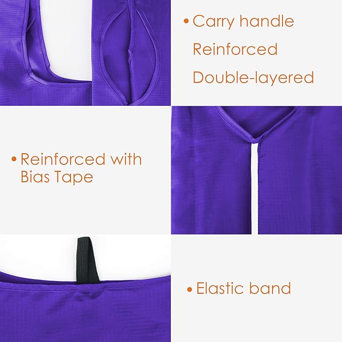 BeeGreen Purple Reusable Grocery Bags Wholesale Purple Reusable Kitchen Bags Bulk Foldable-Machine Washable with Zipper Storage Pouch 10 Packs