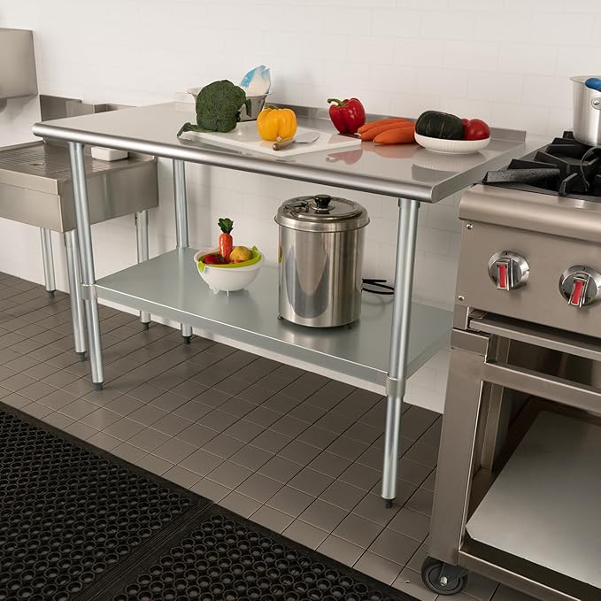 HARDURA Stainless Steel Prep & Work Table 30 x 60 Inches NSF Heavy Duty Commercial with Undershelf and Backsplash, Galvanized Legs for Commercial Food Prep