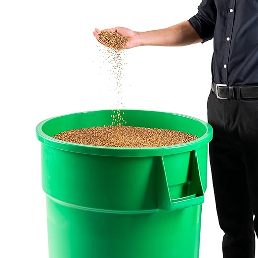 PRO&Family Commercial Round Trash Can with Lid and Dolly Rolling Waste Container, Ingredient Bin, Heavy-Duty Plastic, Anti-Static, Kitchen, Office, Outdoor Use (Green, 44 Gallon)