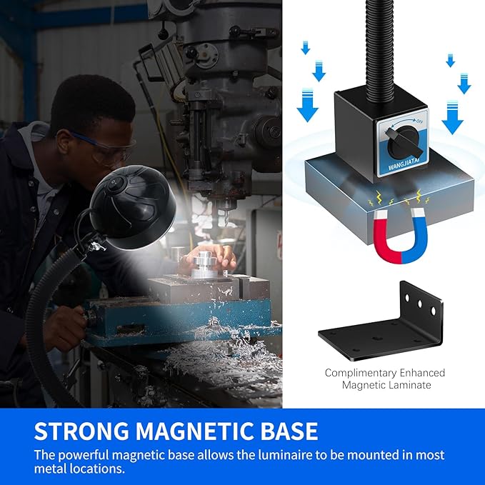 Magnetic Work Light, LED Machine Light, Work Light with Flexible & Magnetic Base, Shop Tool Lamp for Lathe, Work Bench, Sewing Machine, Bandsaw, Industrial Lighting, 2000 Lumens, Black