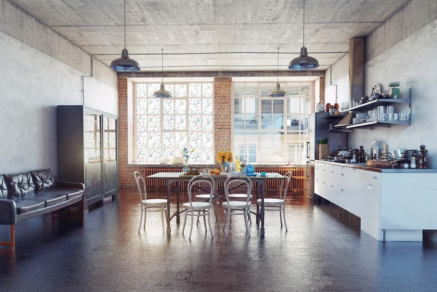 VSUDO Static Cling Decorative Window Privacy Film – Frosted Privacy Window Film with Jasmine Floral & Stained Glass Design, Adhesive-Free Tint for Home, Bathroom & Office (35.4" x 157.5")