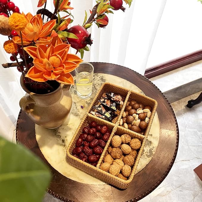 i-Lan Rattan Basket Divider, 12 Inch Divided Tray with 3' Deep Wall, Decorative Wicker Serving Basket for Fruit, Snacks, Catch All Dish