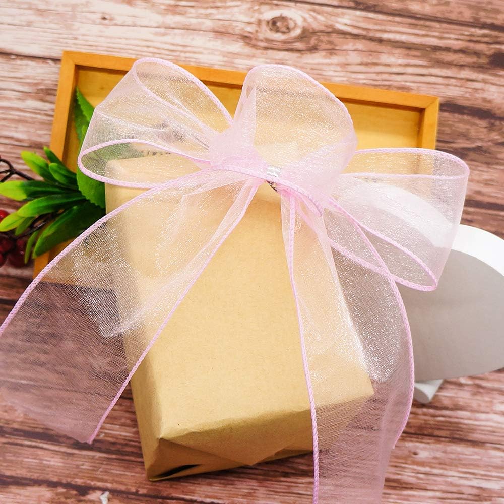 CT CRAFT LLC Sheer Organza Wired Ribbon 2.5" x 50Yards Pink for Wedding Chair Bow Flora Bouquet Gift Wrapping Christmas Tree Home Decor Wreath