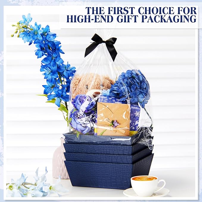Wonderjune 20 Pcs Valentines Day Gift Baskets Empty To Fill Baskets For Gifts Empty With Gift Bag Bow Valentines Gifts Storage Basket Bulk for Wedding Party Wrapping(Royal Blue)