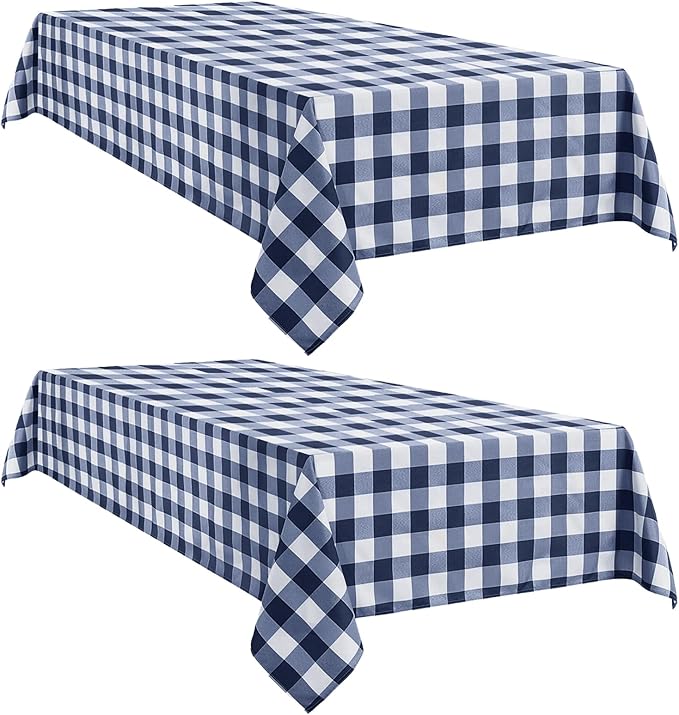 Softalker Gingham Checkered Tablecloth Rectangle - Outdoor Waterproof Buffalo Plaid Table Cloth, Stain Resistant Washable Table Cover for Picnic, Camping - Navy and White, 2 Pack - 60 x 84 Inch
