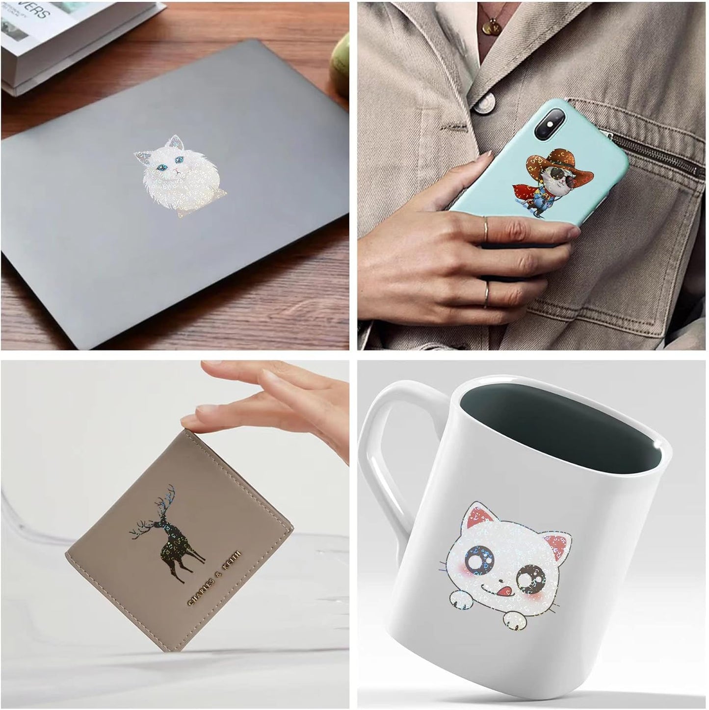 Holographic Sticker Paper, 36 Sheets Transparent Holographic Vinyl Overlay Lamination Sheets, Clear Self Adhesive Laminate Sticker Film for Stickers DIY Crafts, Heart Patterns - 8.5x11 Inch