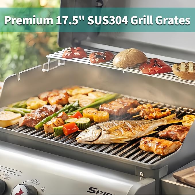 9MM 17.5" Stainless Steel Grill Grates for Weber Spirit E-310 E315 E320 E330 S310 S315 S330 GS4 Spirit 2 Grill Replacement Parts for Weber 7638, 7639 Spirit 300 Spirit II 300 Series Grills