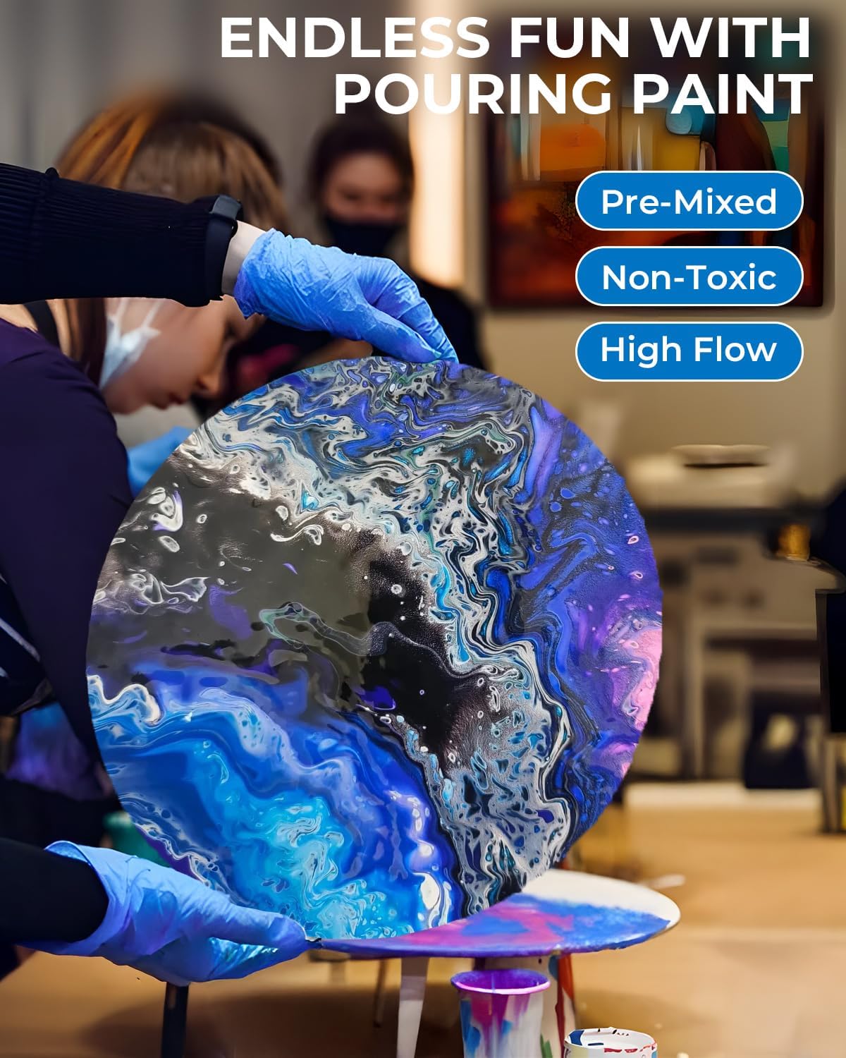 Nicpro 8 Colors Large Bulk Acrylic Pour Paint Set (33.8 oz, 1000 ml) Premixed High Flow Art Pouring Paint Supplies Kit with Silicone Pour Oil, Gloves for Beginner Cell Creation Flow DIY, Ready to Pour