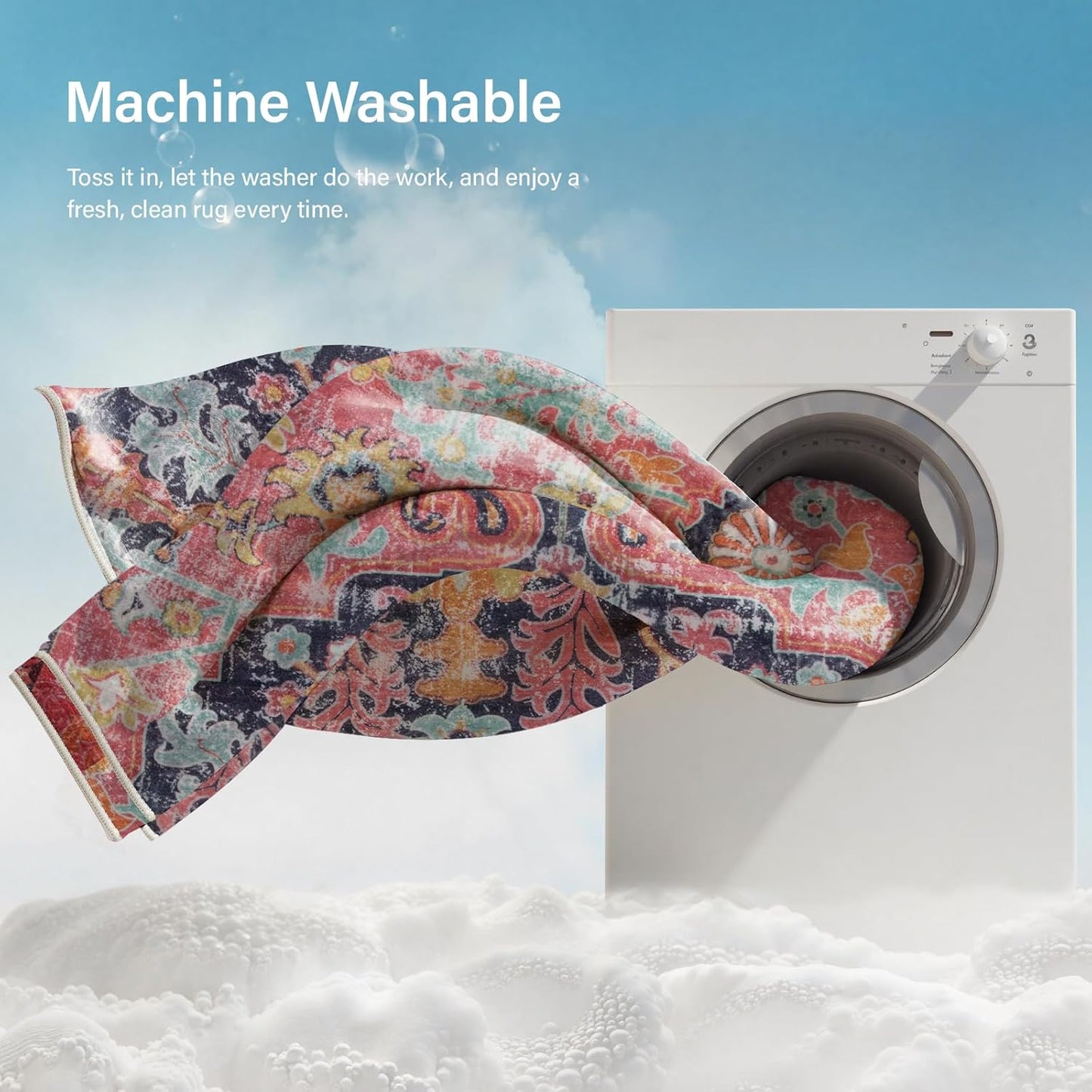 Lahome 8x10 Area Rugs for Living Room, Washable Rugs for Bedroom Aesthetic Large Dining Room Rugs for Under Table, Bohemian Printed Low Pile Nursery Carpet for Playroom Home Office, Fuchsia/Multi