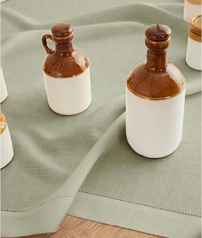 Solino Home Linen Sage Green Table Runner 108 Inches Long - 100% Pure Linen 14 x 108 Inch Table Runner for Spring, Easter, St Patricks Day - Classic Hemstitch