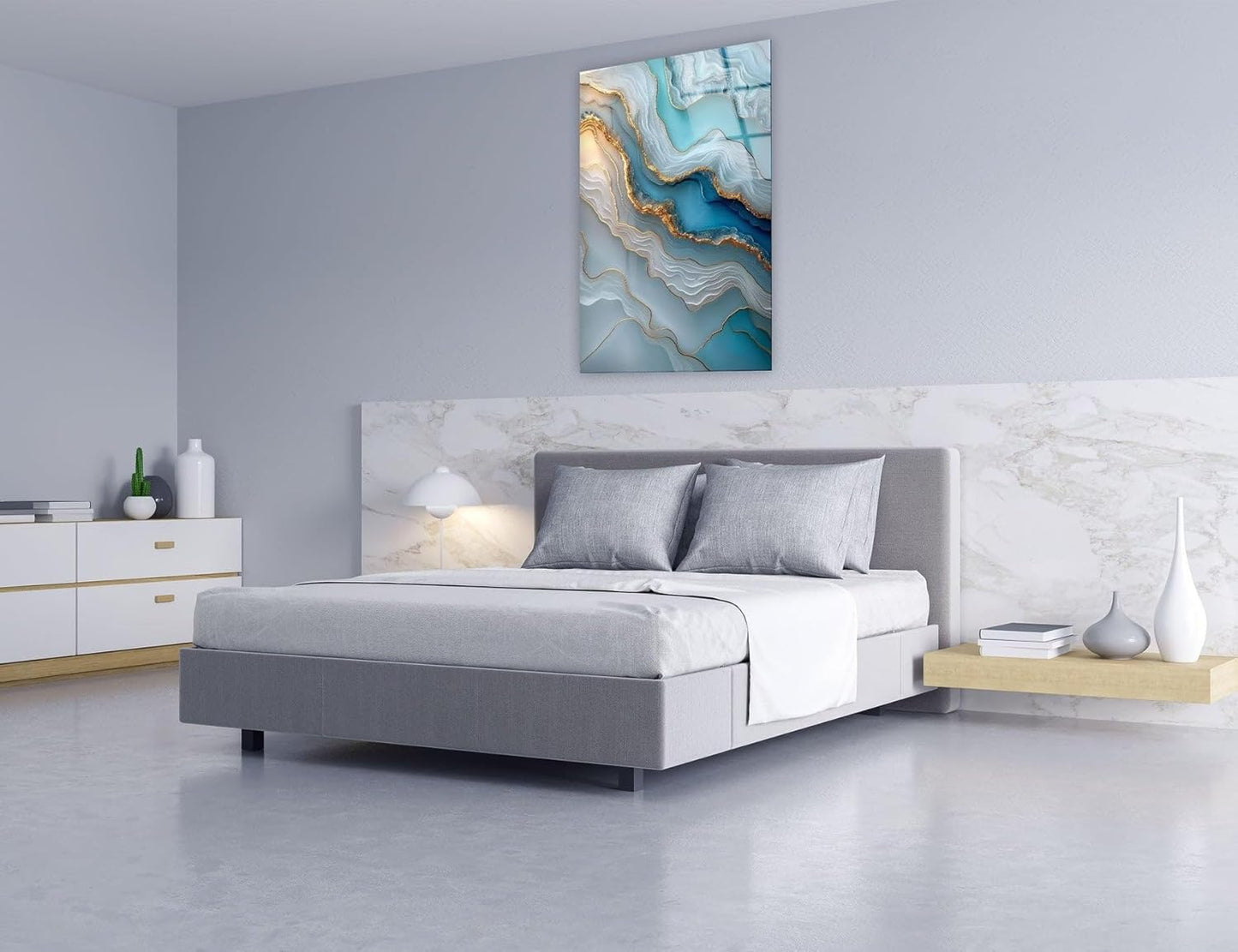 My Photostation.com 27Wx43H'' Turquoise and Blue Alcohol ink Glass Wall Art Tempered Glass Printing Wall Decor Large Wall Art Wall Hangings