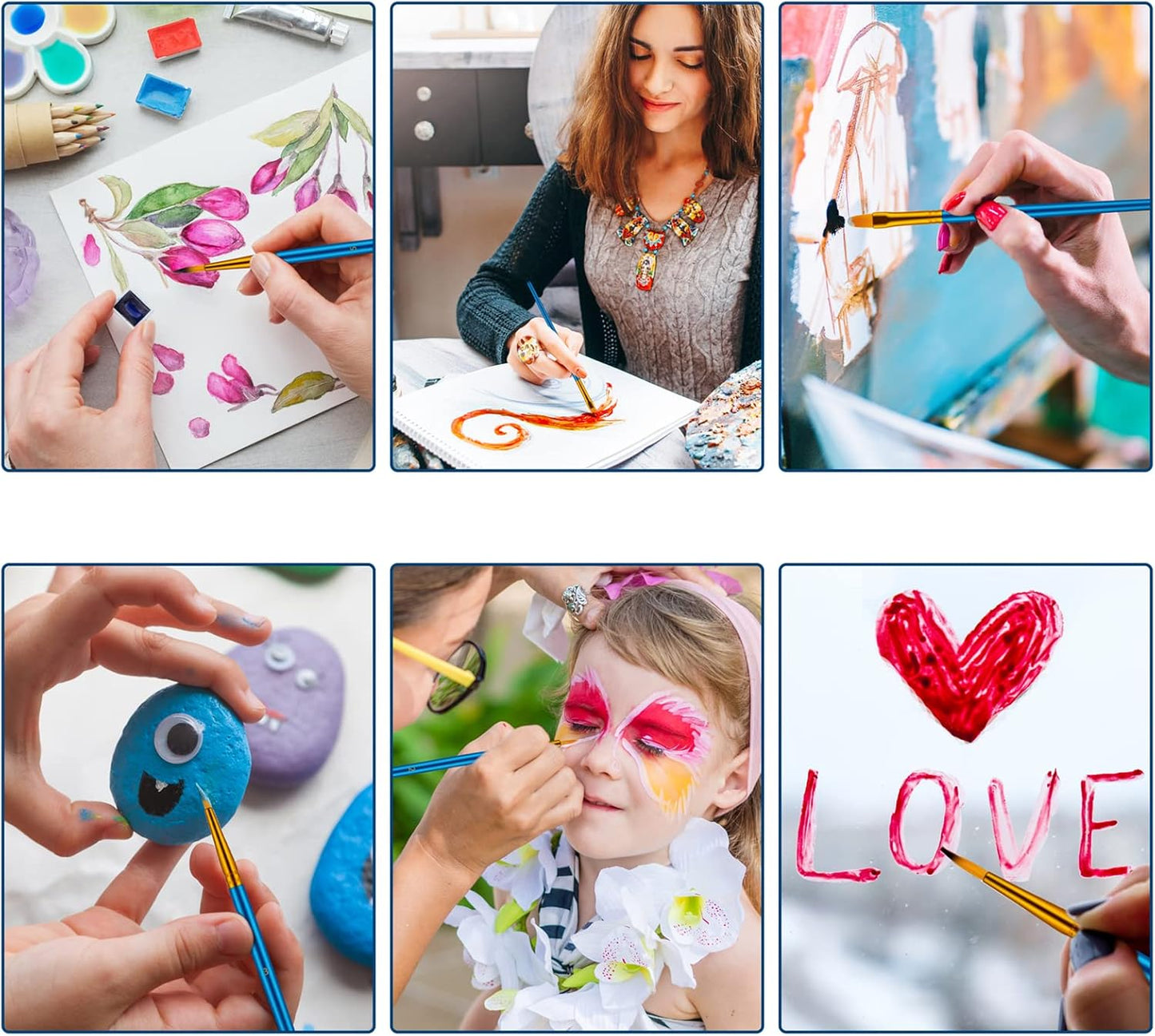 Paint Brushes Set, 20 Pcs Paint Brushes for Acrylic Painting, Oil Watercolor Acrylic Paint Brush, Artist Paintbrushes for Body Face Rock Canvas, Kids Adult Drawing Arts Crafts Supplies, Blue+Pink