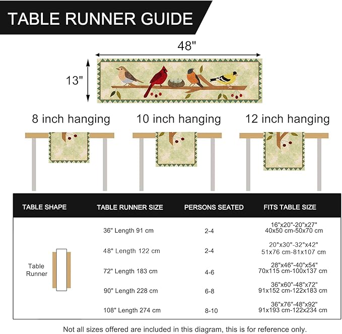 Seliem Summer Birds Tree Branches Table Runner, Cardinal Home Kitchen Dining Decor, Spring Seasonal Farmhouse Decorations Indoor Outdoor Party Supply 13 x 48 Inch