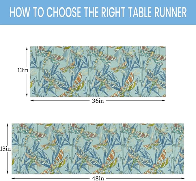 Watercolour Dragonflies Table Runner Kitchen Dining Table Runner 13*36in Table Center Decor for Indoor Outdoor Home Holiday Party